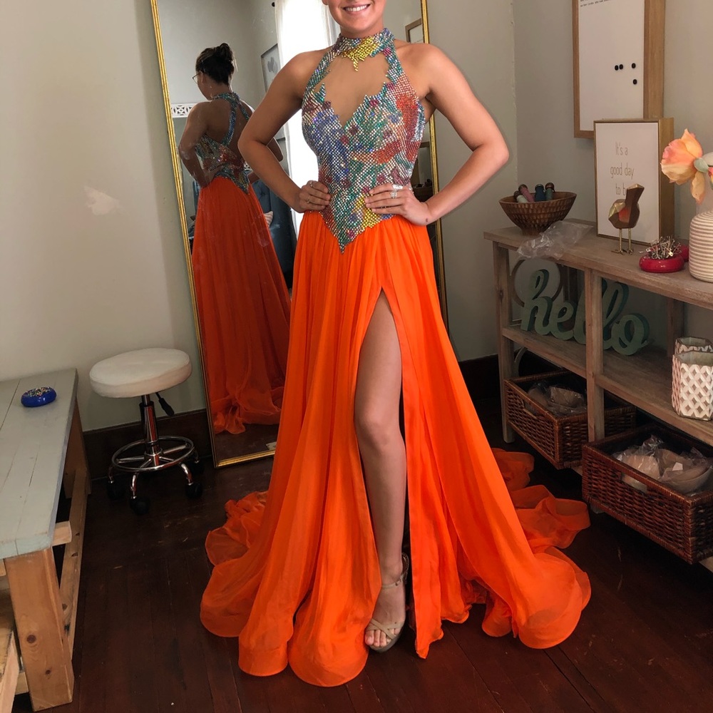 Size 0 Jovani, bright orange
